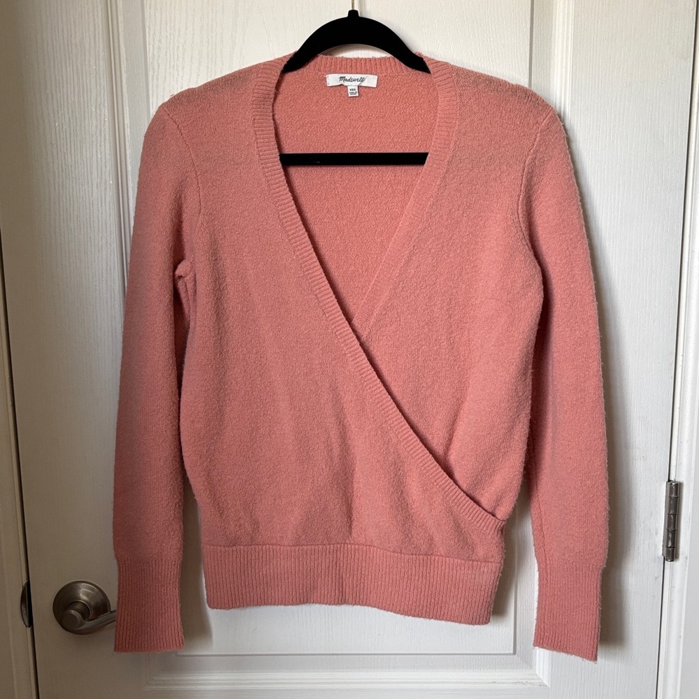 Madewell Coral V-Neck Wrap Sweater